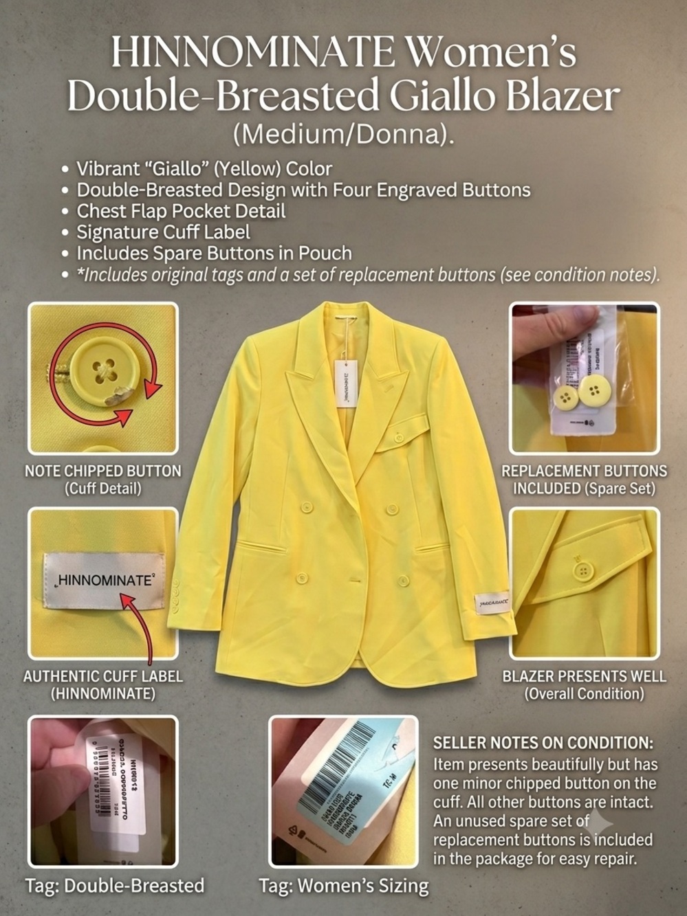 Women's Double-Breasted Yellow Blazer